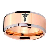 10mm-Medical-Symbol-Beveled-Edges-Rose-Gold-Tungsten-Wedding-Bands-Ring