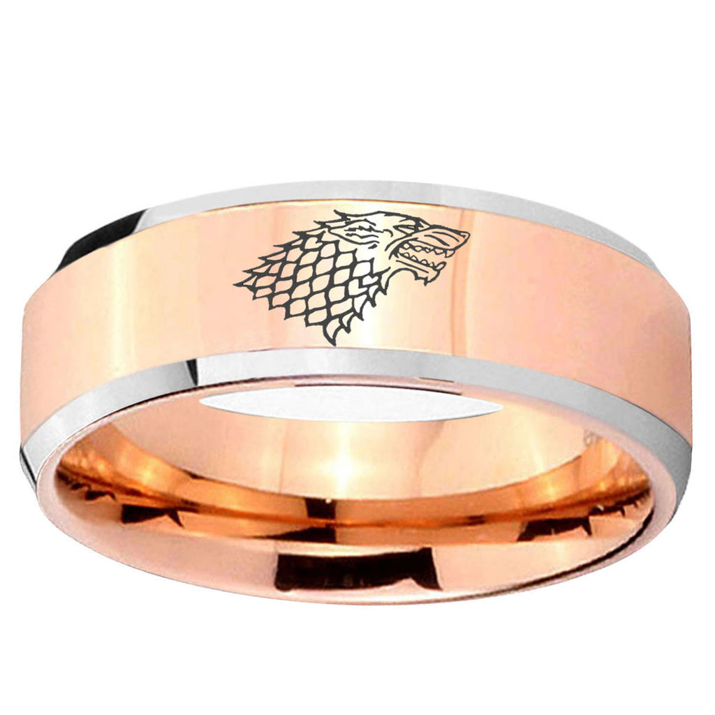 10mm Game Of Thrones House Stark Direwolf Beveled Edge Rose Gold Tungsten Wedding Bands Ring