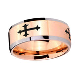 8mm-Christian-Cross-Religious-Beveled-Edges-Rose-Gold-Tungsten-Men's-Wedding-Ring