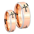Christian Cross Religious Beveled Edges Rose Gold Tungsten His and Hers