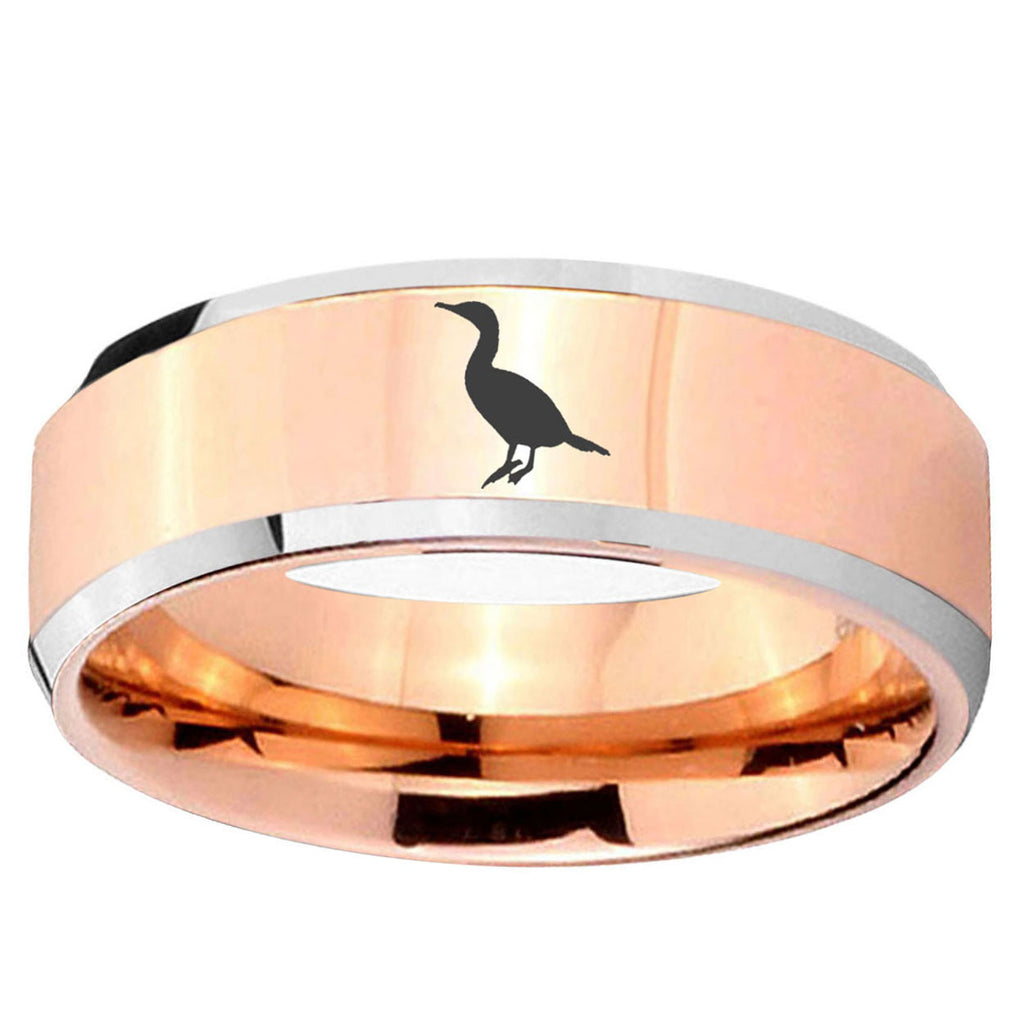 10mm Cormorant Beveled Edge Rose Gold Tungsten Wedding Bands Ring