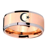 8mm-Crescent-Moon-Stars-Beveled-Edges-Rose-Gold-Tungsten-Carbide-Men's-Ring
