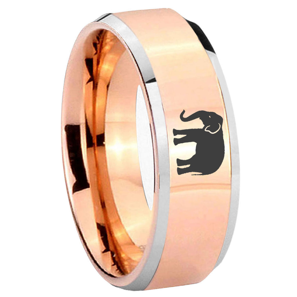 10mm Elephant Beveled Edges Rose Gold Tungsten Wedding Bands Ring
