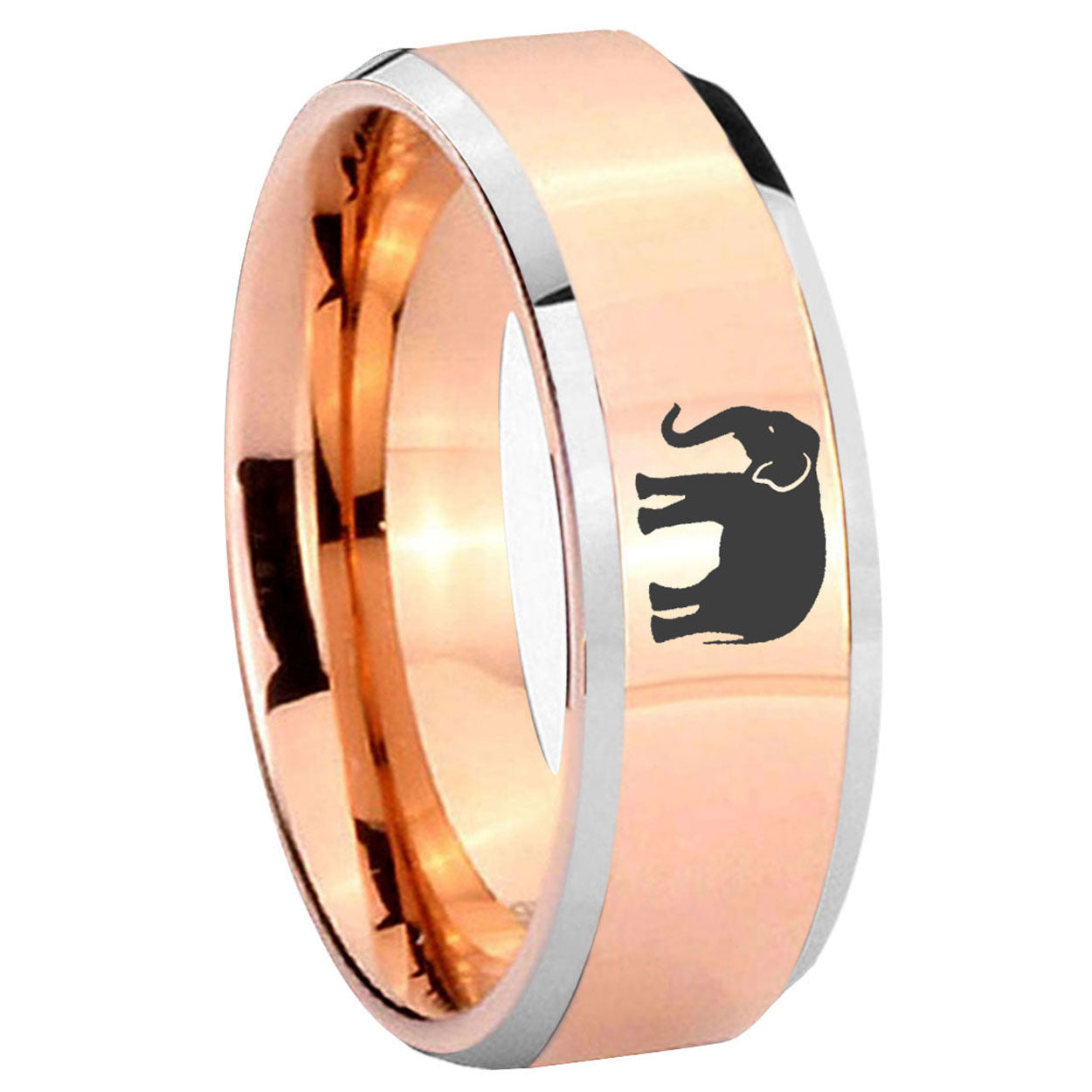 10mm Elephant Beveled Edges Rose Gold Tungsten Wedding Bands Ring