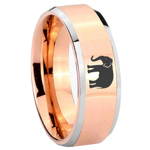 10mm Elephant Beveled Edges Rose Gold Tungsten Wedding Bands Ring