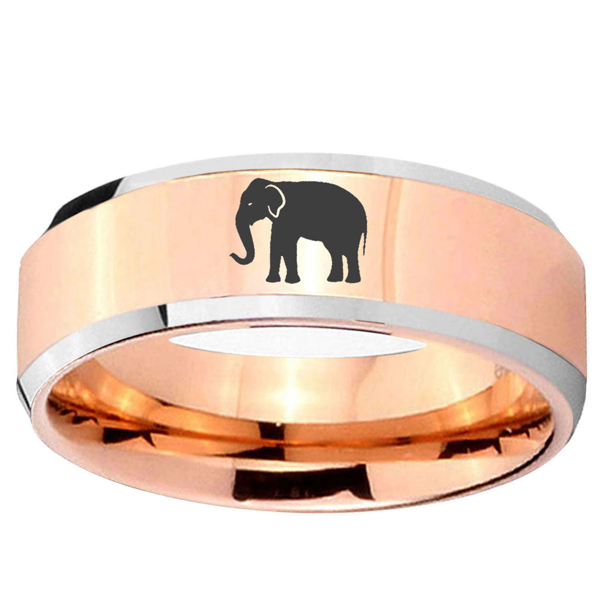 10mm Elephant Beveled Edge Rose Gold Tungsten Wedding Bands Ring
