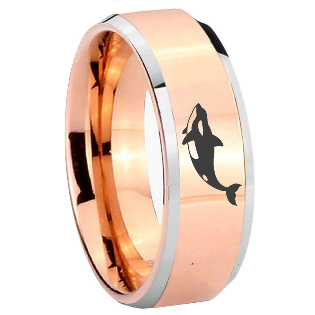 10mm Keller Whale Beveled Edges Rose Gold Tungsten Wedding Bands Ring