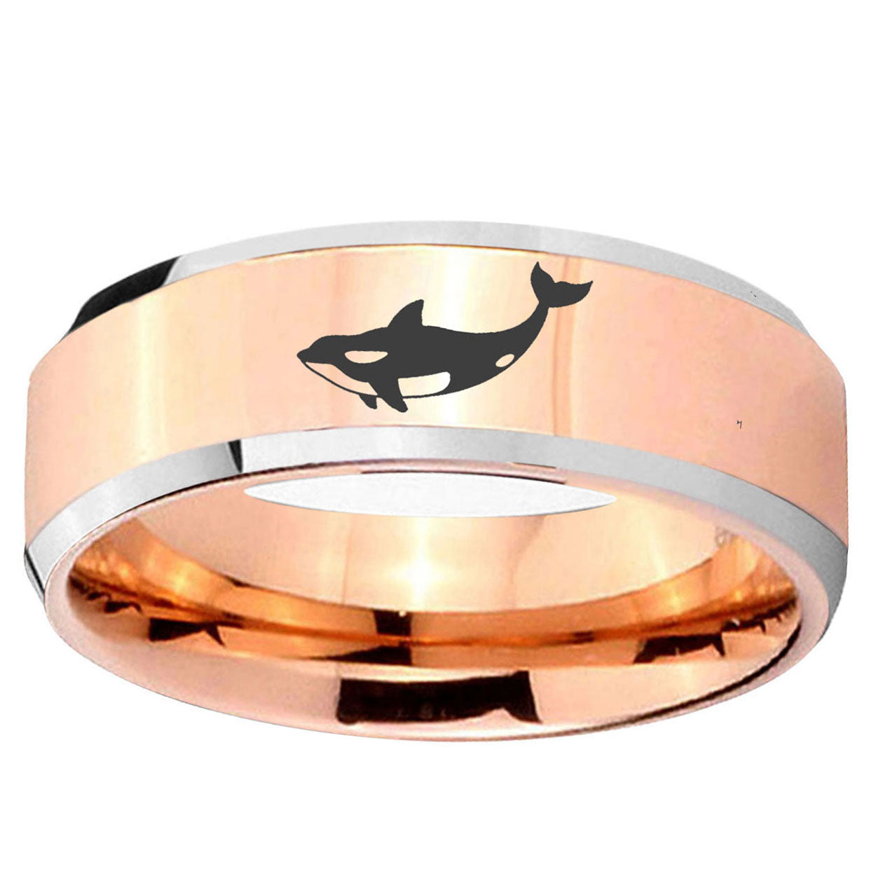 10mm Keller Whale Beveled Edge Rose Gold Tungsten Wedding Bands Ring