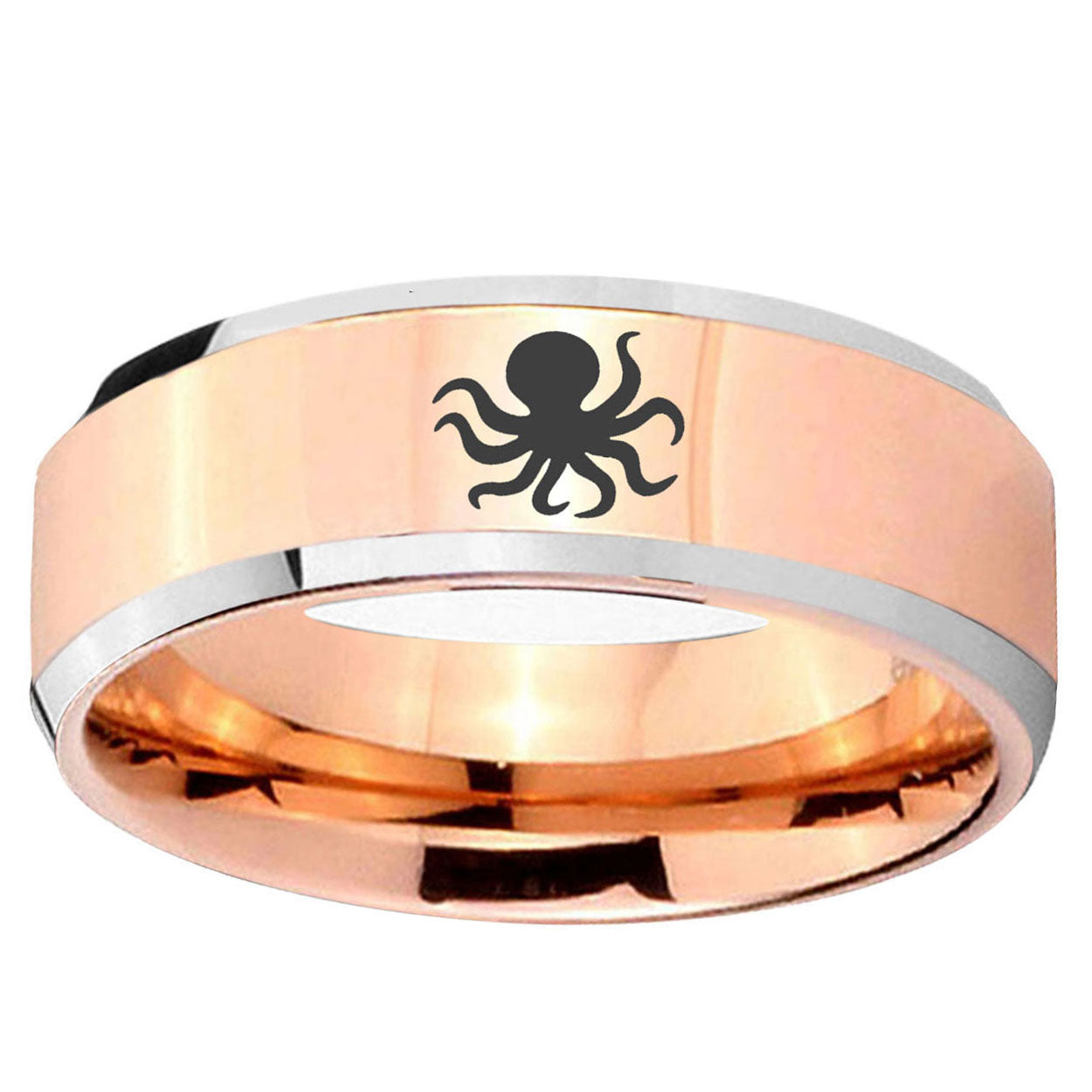 5MM Octopus Beveled Rose Gold Tungsten Mens Promise Ring