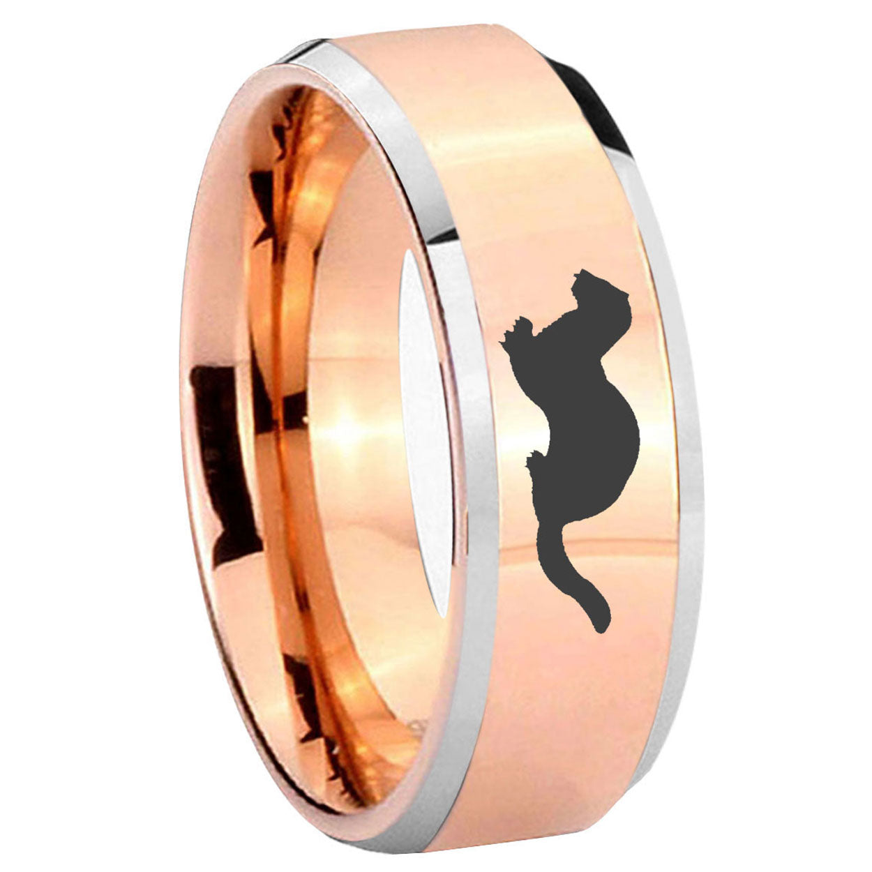 8MM Otter Beveled Rose Gold Tungsten Engravable Ring