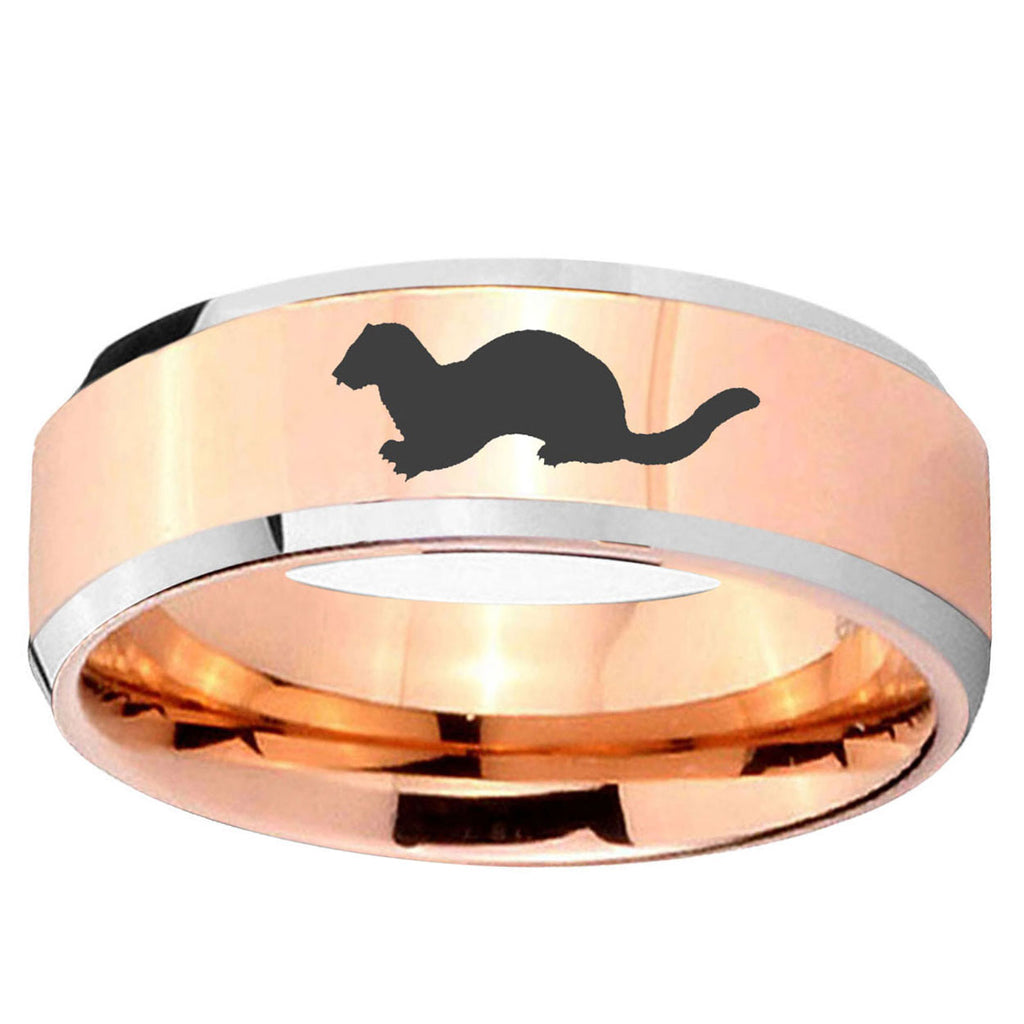 10mm Otter Beveled Edge Rose Gold Tungsten Wedding Bands Ring