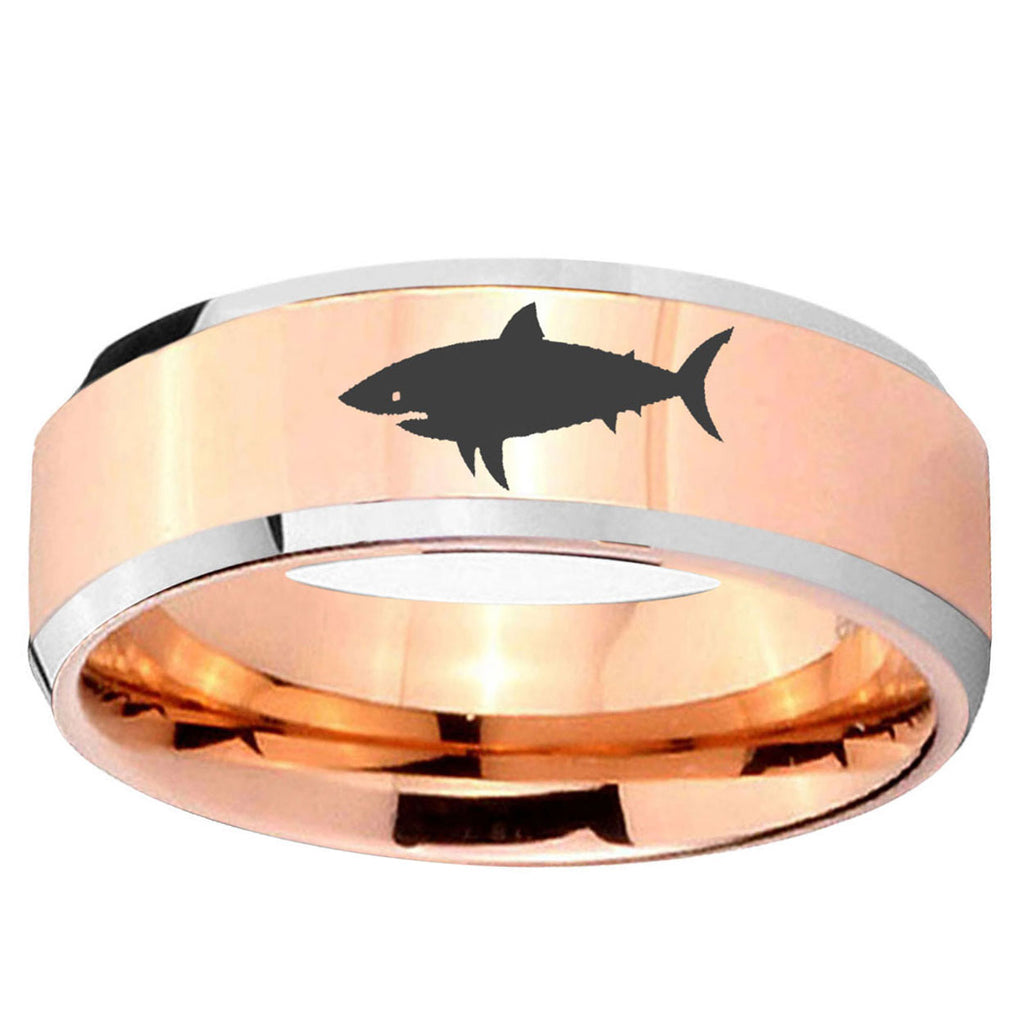 10mm Shark Beveled Edge Rose Gold Tungsten Wedding Bands Ring