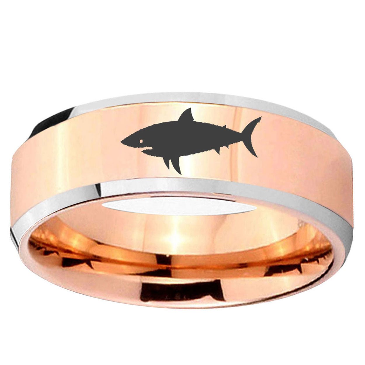 5MM Shark Beveled Rose Gold Tungsten Wedding Rings