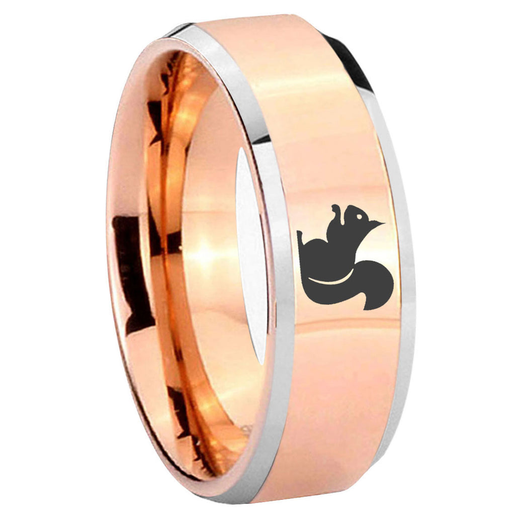 8MM Squirrel Beveled Rose Gold Tungsten Engravable Ring