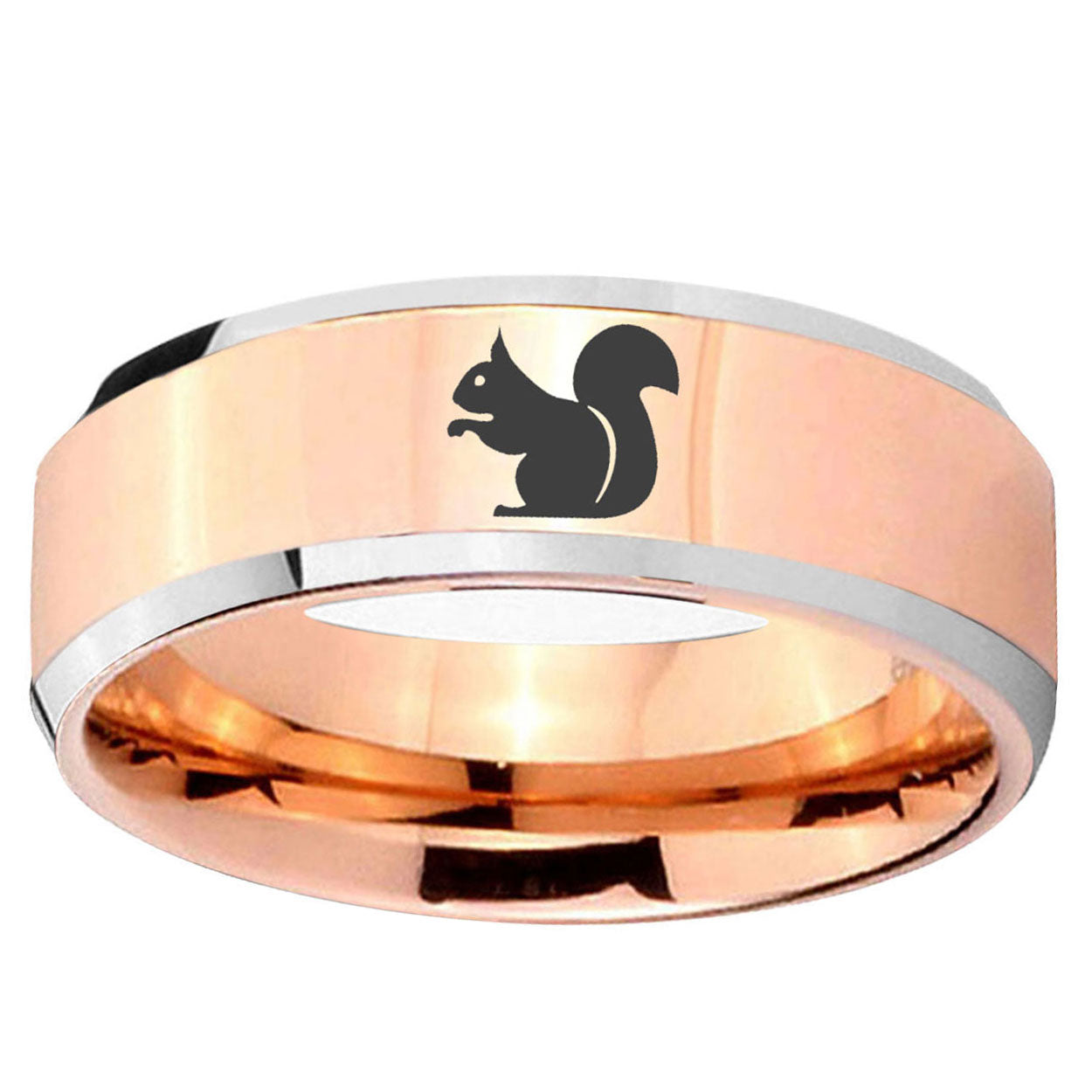 10mm Squirrel Beveled Edge Rose Gold Tungsten Wedding Bands Ring