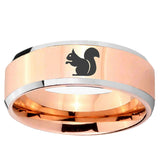 5, 8mm Squirrel Beveled Edge Rose Gold Tungsten Ring