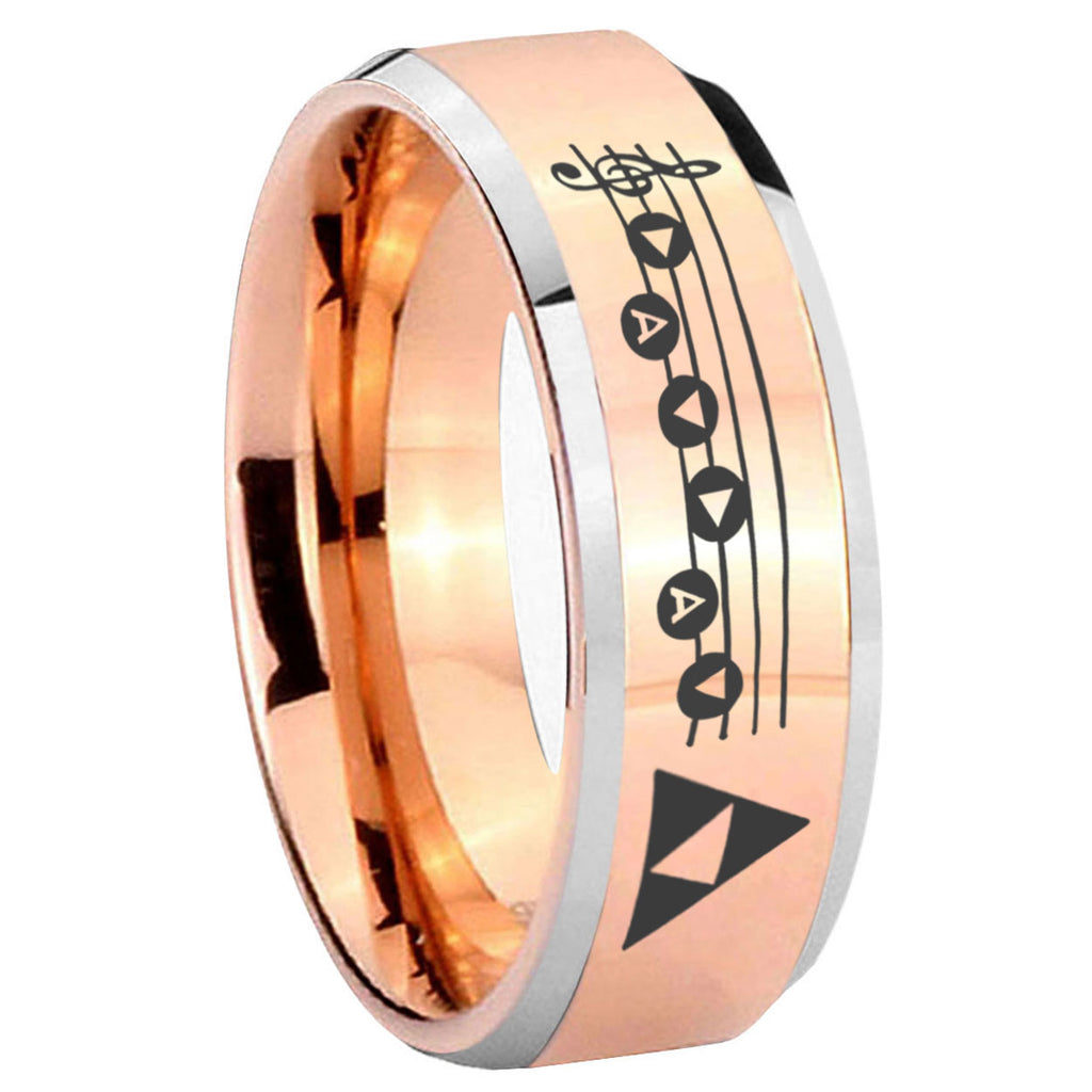 8MM Ocarina Songs Zelda Beveled Rose Gold Tungsten Wedding Band