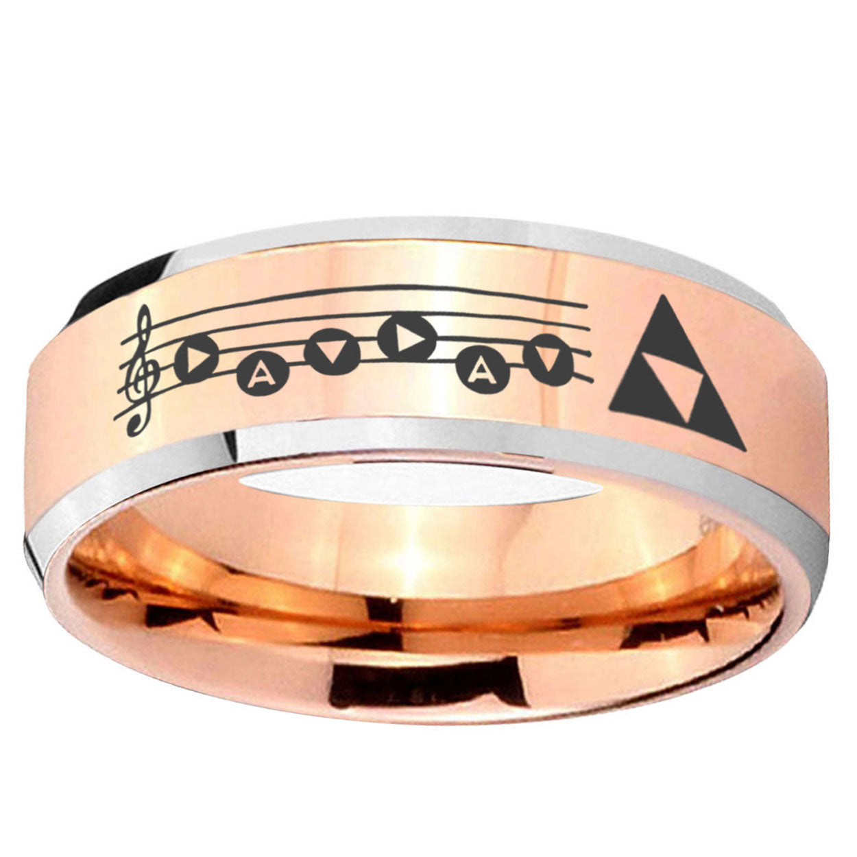 5MM Ocarina Songs Zelda Beveled Rose Gold Tungsten Wedding Band