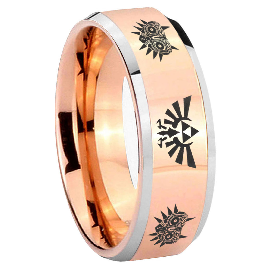 8MM Zelda Majora's Mask Beveled Rose Gold Tungsten Wedding Band