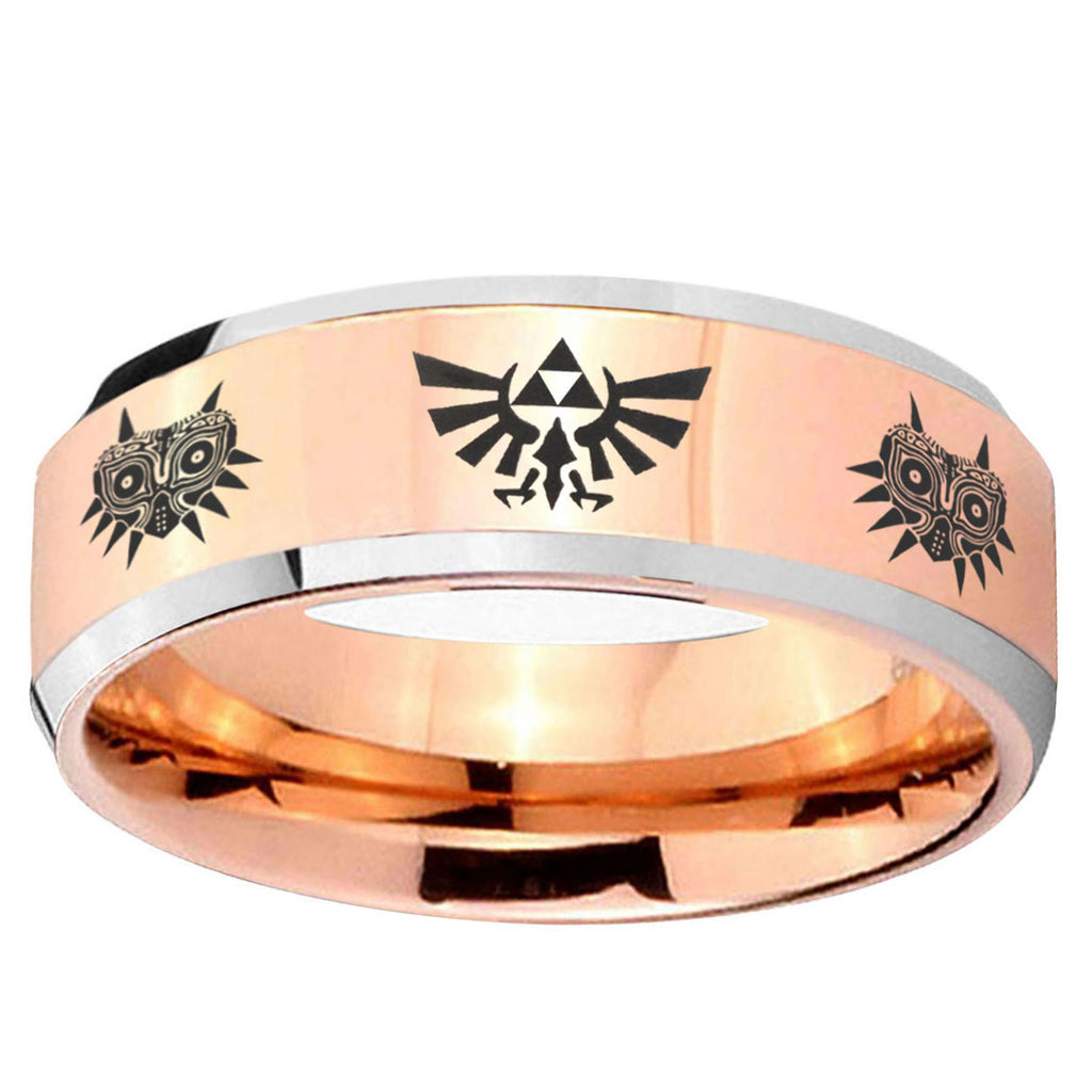 5MM Zelda Majora's Mask Beveled Rose Gold Tungsten Wedding Band