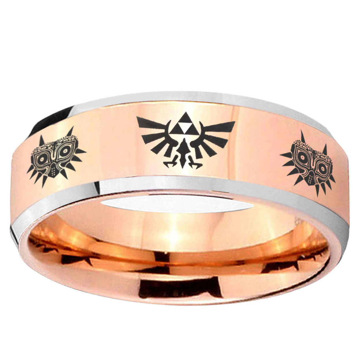 5MM Zelda Majora's Mask Beveled Rose Gold Tungsten Wedding Band