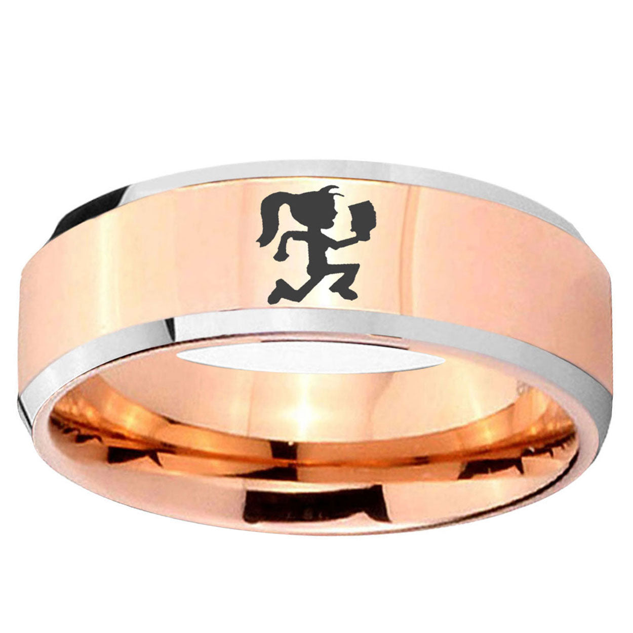 10mm Hatchet Woman Beveled Edge Rose Gold Tungsten Wedding Bands Ring
