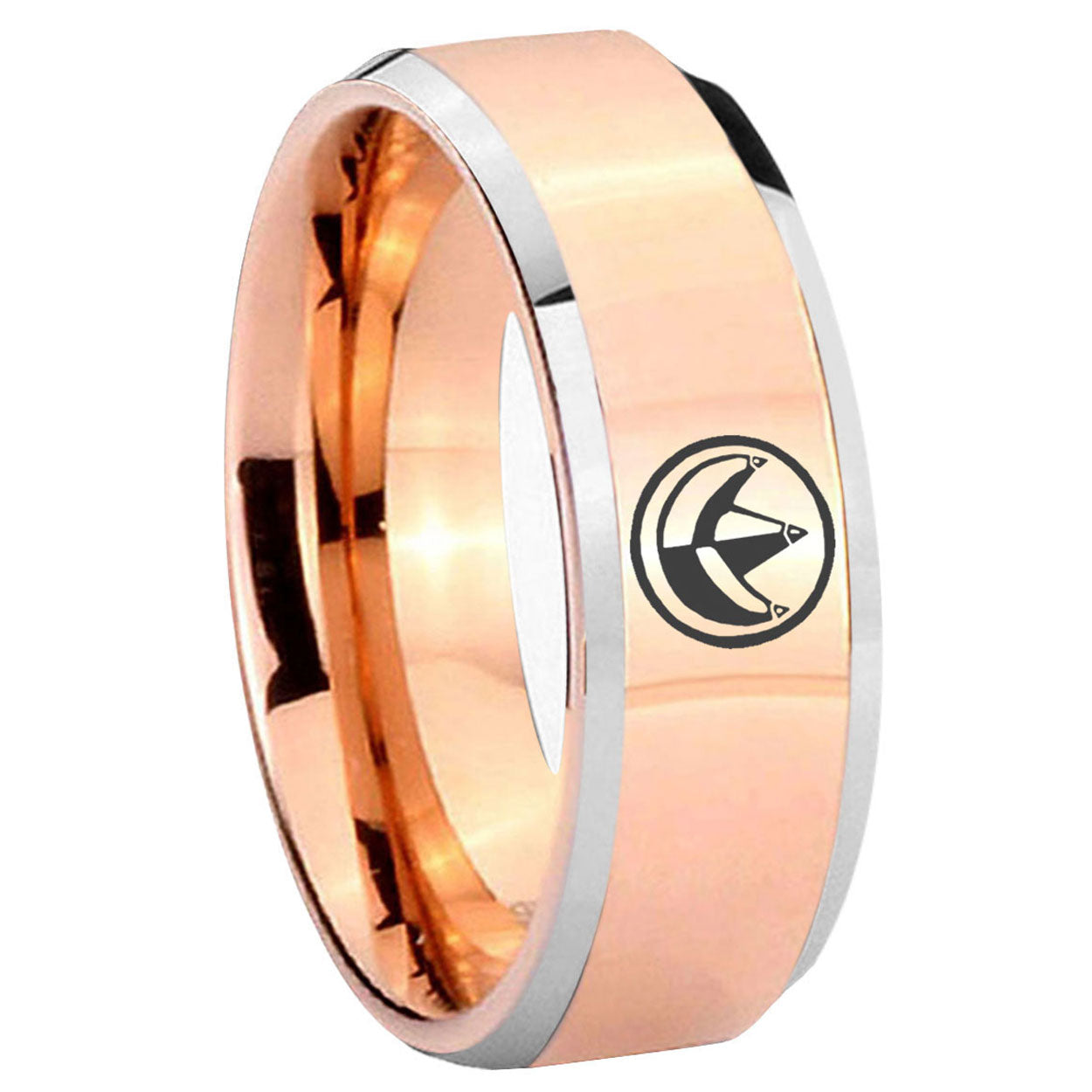 10mm Green Ranger Power Beveled Edges Rose Gold Tungsten Wedding Bands Ring