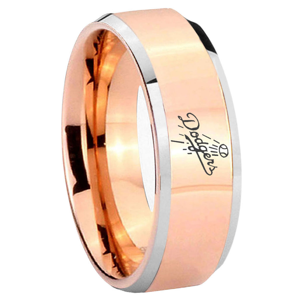8MM LA Dogers MLB Baseball Beveled  Rose Gold Tungsten Ring