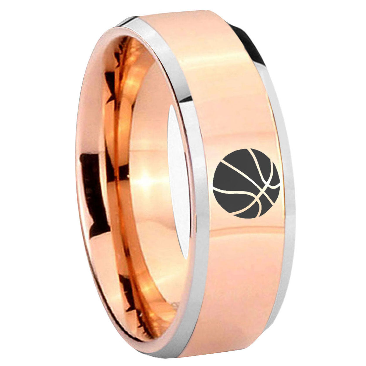 10mm Basketball Beveled Edges Rose Gold Tungsten Carbide Engagement Ring