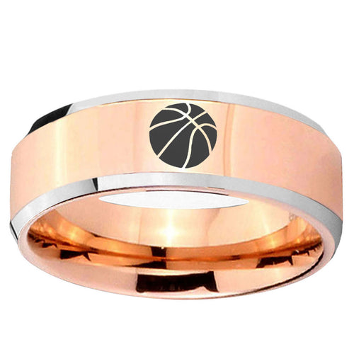 10mm Basketball Beveled Edge Rose Gold Tungsten Ring