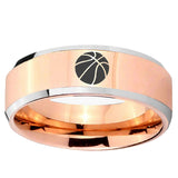 5, 8mm Basketball Beveled Edge Rose Gold Tungsten Ring