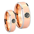 Basketball Beveled Edges Rose Gold Tungsten His And Hers Ring