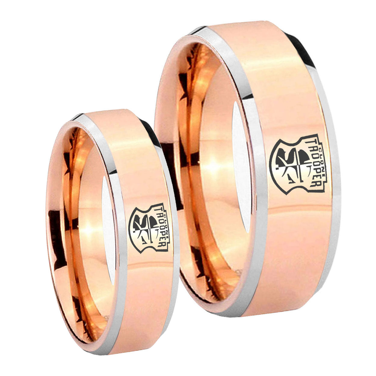 Clone Trooper Beveled Rose Gold Tungsten His and Hers