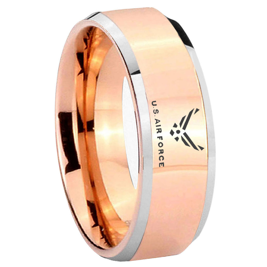 10mm Beveled US Air Force Rose Gold IP 2 Tone Tungsten Carbide Men's Ring