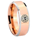 10mm Lost Dharma Beveled Edges Rose Gold Tungsten Carbide Mens Engagement Ring