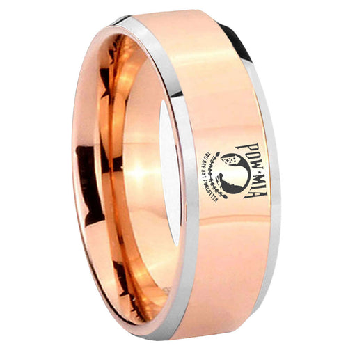 10mm Military Pow Beveled Edges Rose Gold Tungsten Men's Engagement Ring