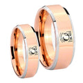 Military Pow Beveled Edges Rose Gold Tungsten Bridal Set Rings