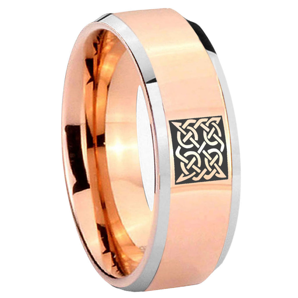 10mm Celtic Design Beveled Edges Rose Gold Tungsten Carbide Mens Promise Ring