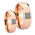 Celtic Design Beveled Edges Rose Gold Tungsten Bridal Set Ring