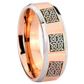 8MM Multiple Celtic Beveled Rose Gold Tungsten Mens Ring