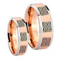 Multiple Celtic Beveled Edges Rose Gold Tungsten Couple Band Set