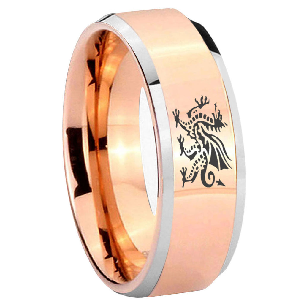 8MM Dragon Beveled Rose Gold Tungsten Promise Ring For Men