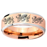 5, 8mm Multiple Dragon Beveled Edge Rose Gold Tungsten Ring