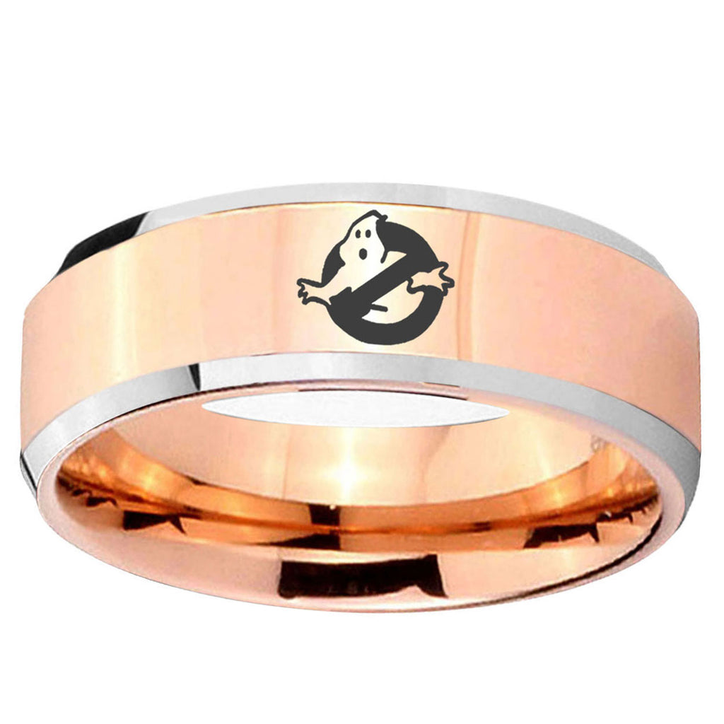10mm Ghostbusters Beveled Edge Rose Gold Tungsten Ring