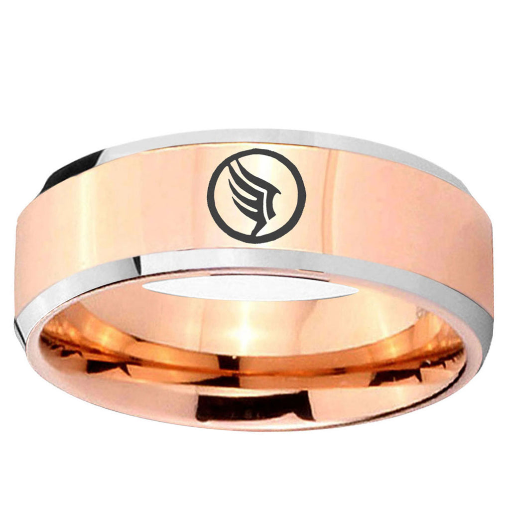 10mm Beveled Mass Effect Rose Gold IP 2 Tone Tungsten Ring