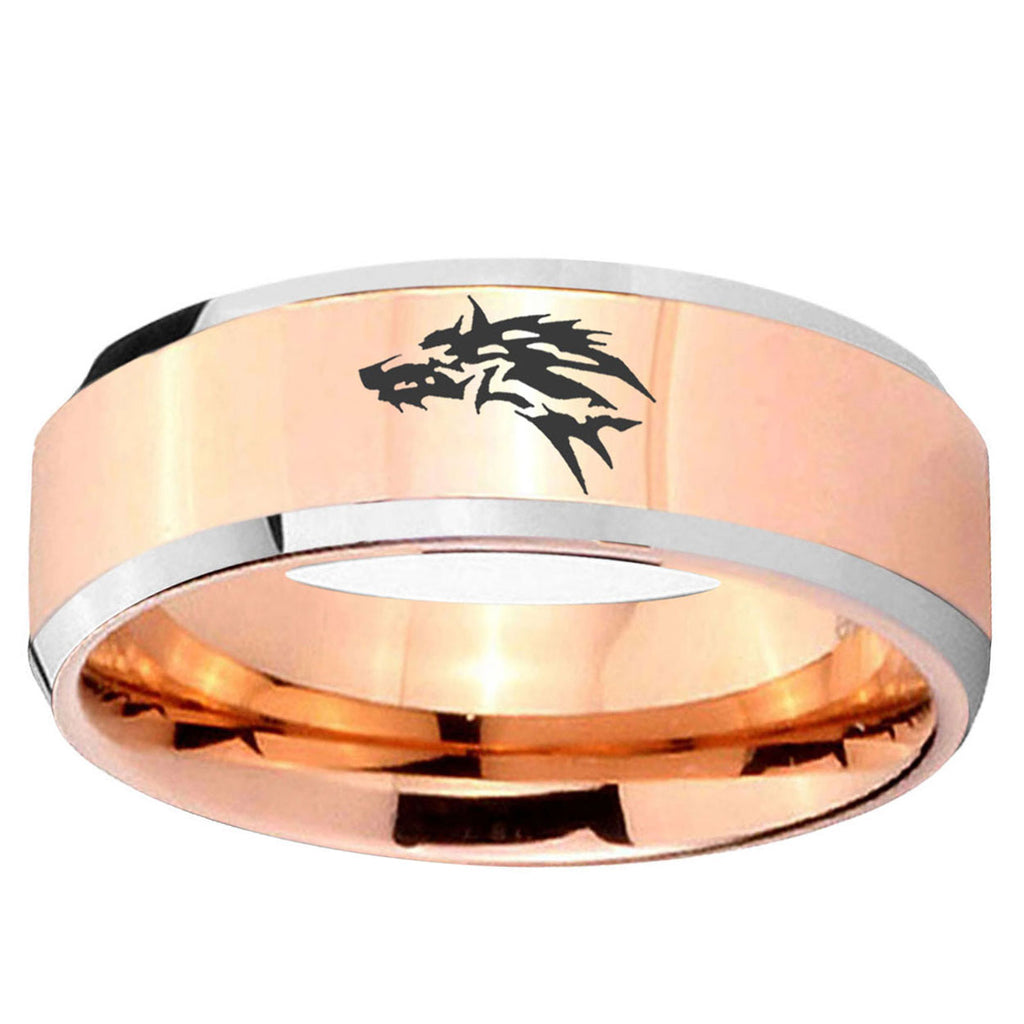 5MM Wolf Beveled Rose Gold Tungsten Promise Ring