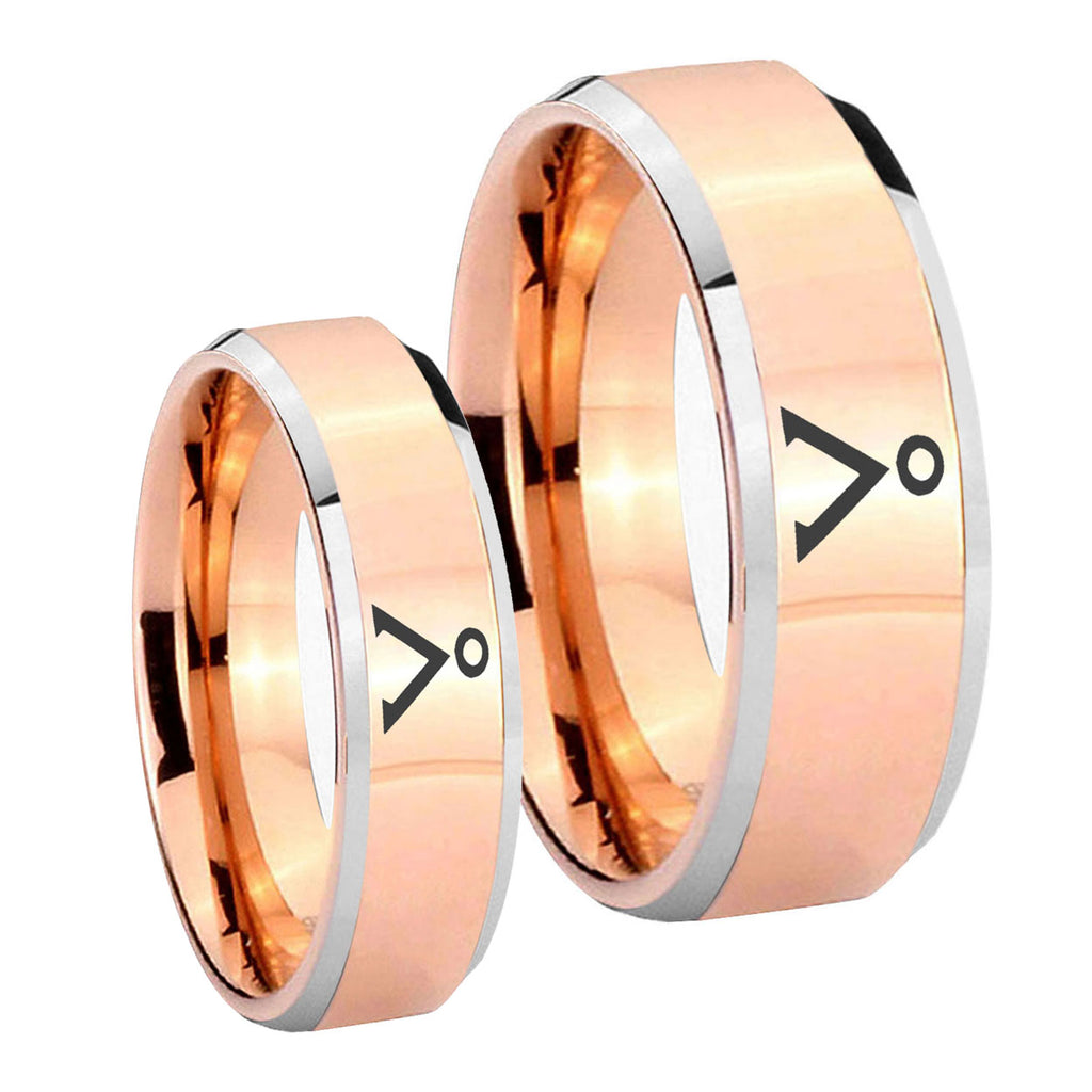Stargate Beveled Edges Rose Gold Tungsten His and Hers