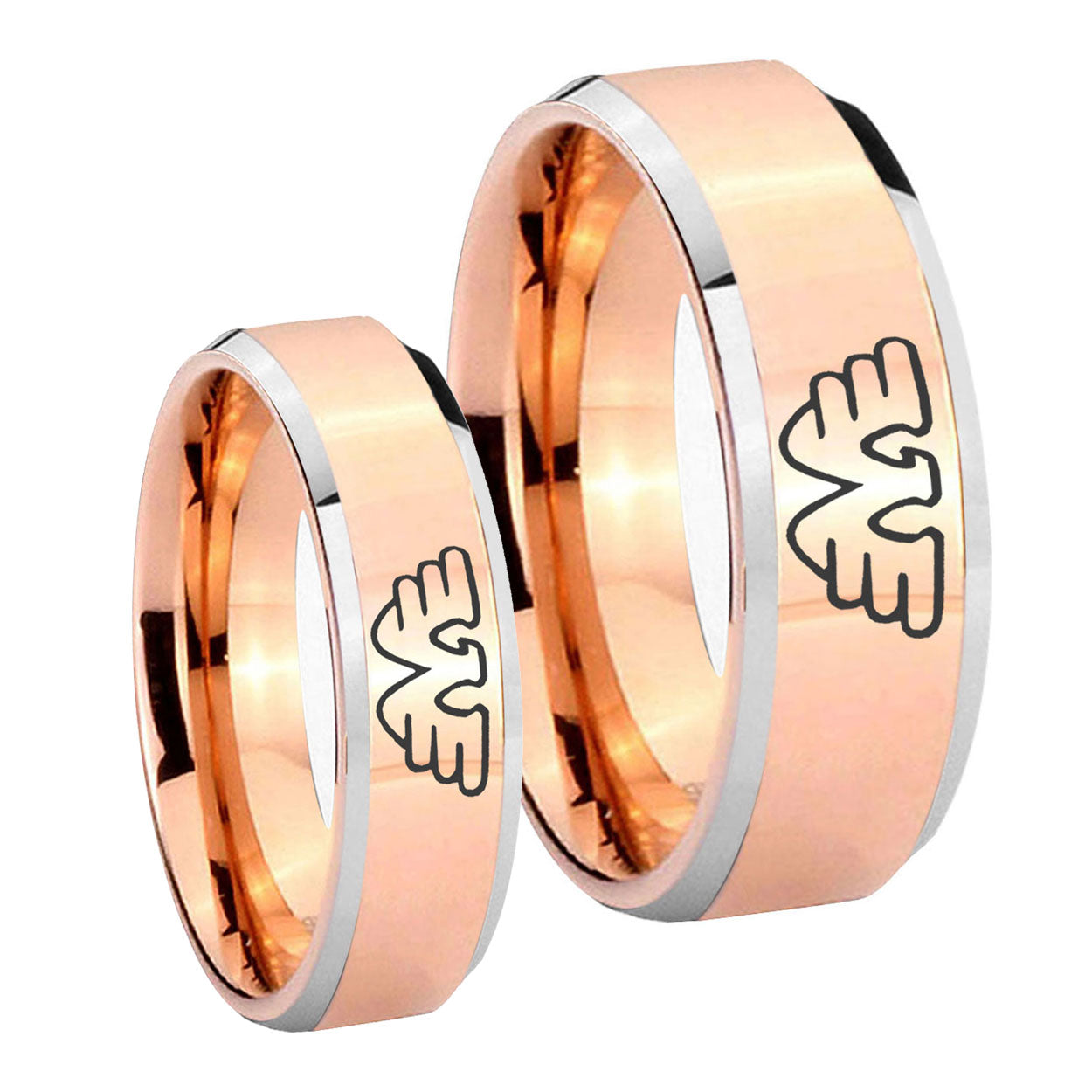 Waylon Jennings Beveled Edges Rose Gold Tungsten Mens Set Ring