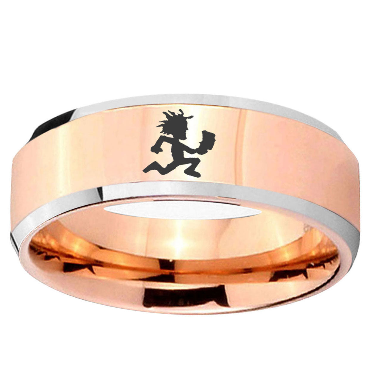 10mm Hatchet Man Beveled Edge Rose Gold Tungsten Ring