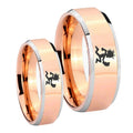 Hatchet Man Beveled Edges Rose Gold Tungsten Bridal Ring Set